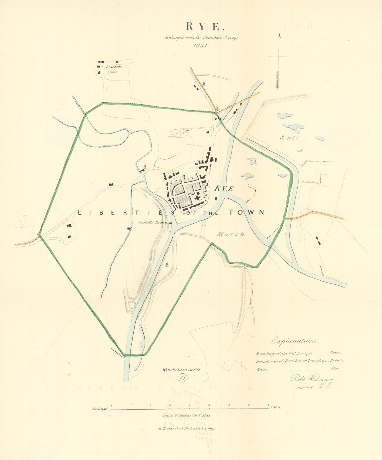 RYE borough/town plan. REFORM ACT. Liberties of the Town. Sussex DAWSON 1832 map